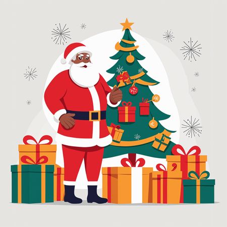 Papá Noel con regalos junto al árbol de Navidad  Imagen AI