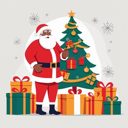 Papá Noel con regalos junto al árbol de Navidad  Imagen AI
