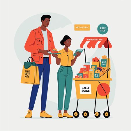 Pareja comprando en un carrito de vendedor ambulante  Imagen AI