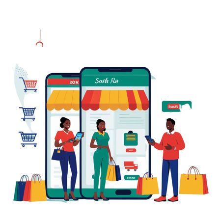 People Shopping Online Via Smartphones  AI Image