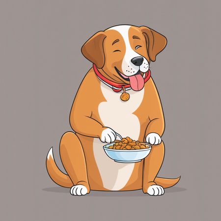 Perro felizmente sosteniendo un tazón de croquetas  Imagen AI