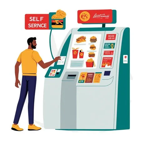 Person Using  Self-service Food Ordering Kiosk  AI Image