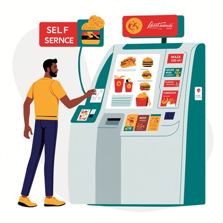 Persona que utiliza un quiosco de autoservicio para pedidos de comida  AI Image