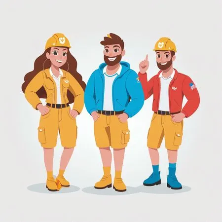 Personagens em trajes de construção posando juntos  AI Image