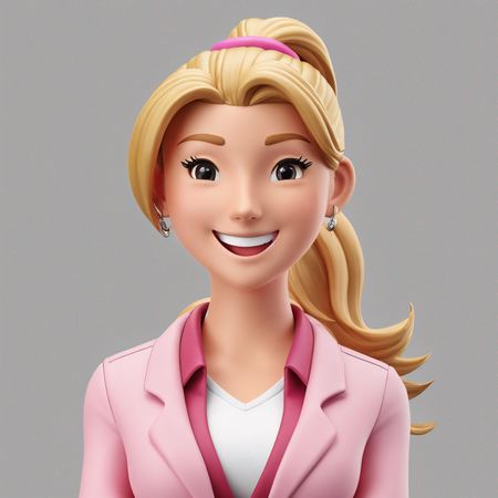 Personaje de mujer sonriente con un blazer rosa  Imagen AI