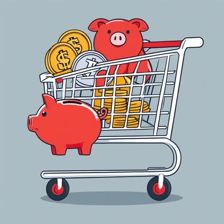 Piggy Banks In Shopping Cart With Coins  AI Image
