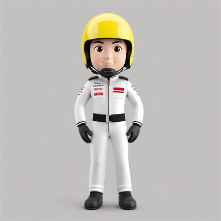 Pilote de course avec casque jaune et combinaison blanche  Image IA