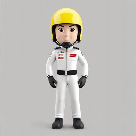 Pilote de course avec casque jaune et combinaison blanche  Image IA