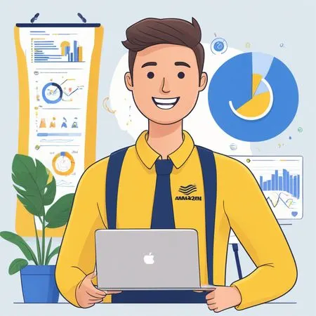 Professionnel souriant avec ordinateur portable et graphiques  AI Image