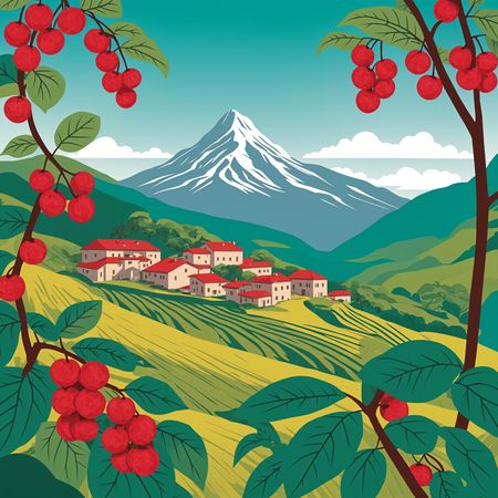 Pueblo pintoresco con plantaciones de café y vistas a la montaña  Imagen AI