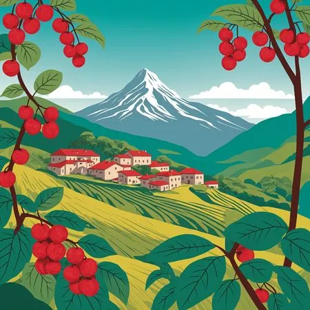 Pueblo pintoresco con plantaciones de café y vistas a la montaña  Imagen AI