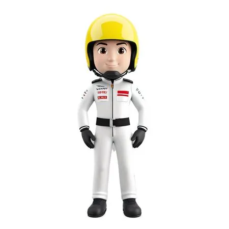 Racing Driver With Yellow Helmet And White Suit  AI Image