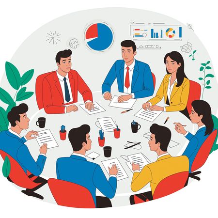 Réunion d'équipe commerciale autour d'une table ronde  Image IA