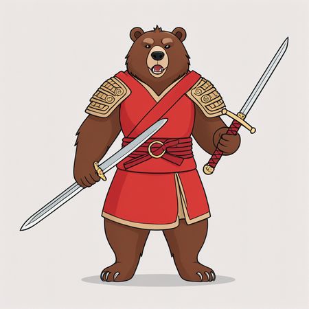 Samurai Bear Holding Two Swords  AI Image