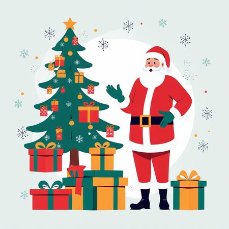 Santa Claus With  Christmas Tree And Gifts  AI Image