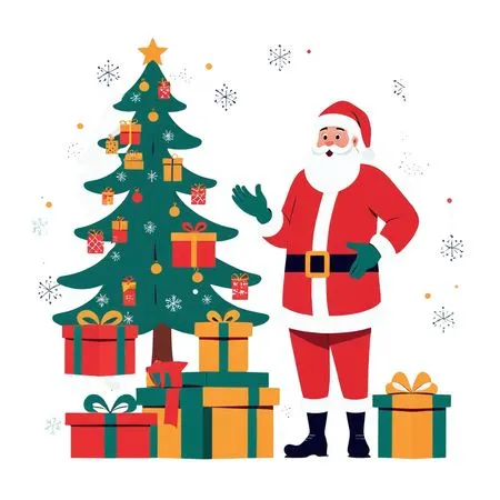 Santa Claus With  Christmas Tree And Gifts  AI Image