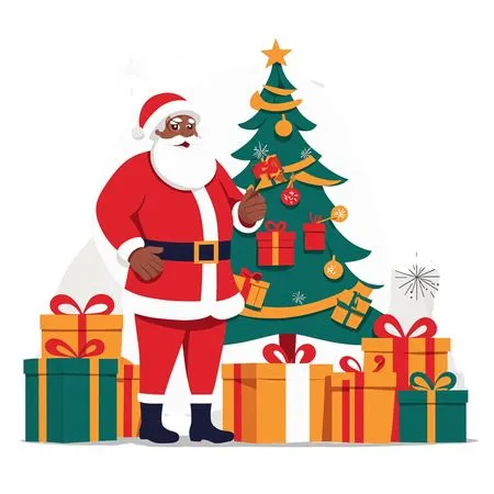 Santa Claus With Gifts By  Christmas Tree  AI Image