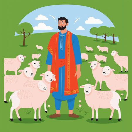 Shepherd With Sheep In A Field  AI Image