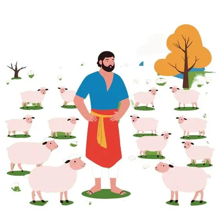 Shepherd With Sheep In A Field  AI Image