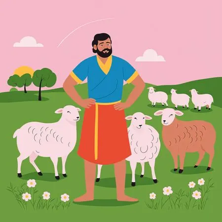 Shepherd With Sheep In A Field  AI Image