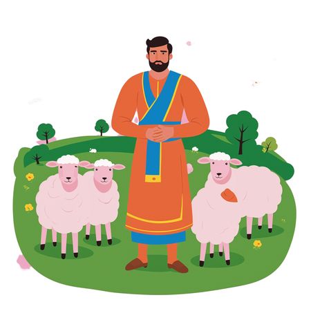 Shepherd With Sheep In A Field  AI Image