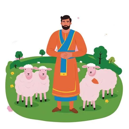 Shepherd With Sheep In A Field  AI Image