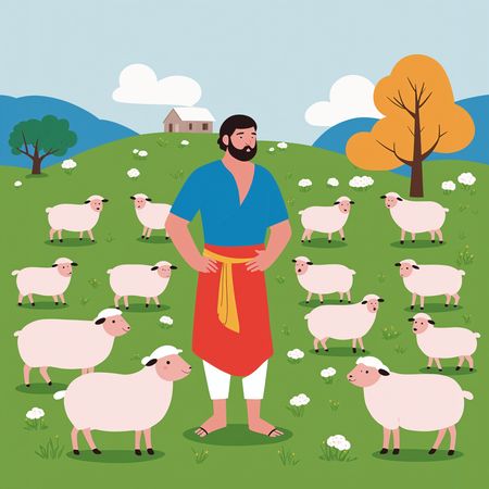 Shepherd With Sheep In A Field  AI Image