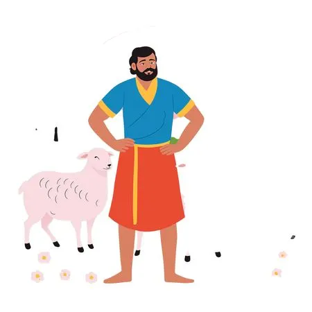 Shepherd With Sheep In A Field  AI Image