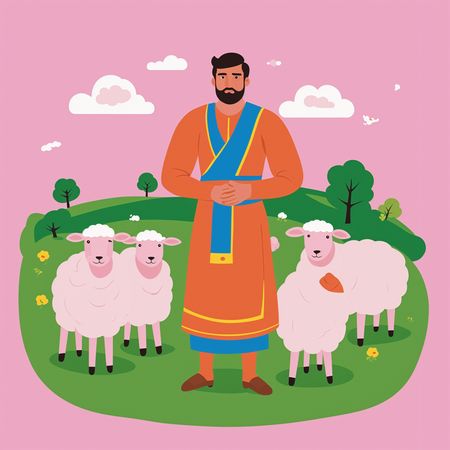 Shepherd With Sheep In A Field  AI Image