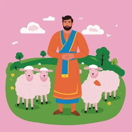 Shepherd With Sheep In A Field  AI Image