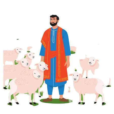 Shepherd With Sheep In A Field  AI Image
