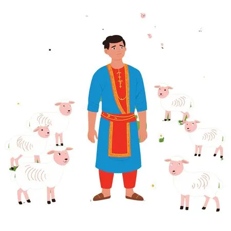 Shepherd With Sheep In A Meadow  AI Image