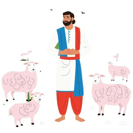 Shepherd With Sheep In A Rural  AI Image