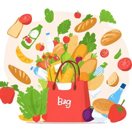 Shopping Bag With Various Groceries  AI Image