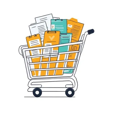 Shopping Cart Overflowing With Documents And Clipboards  AI Image