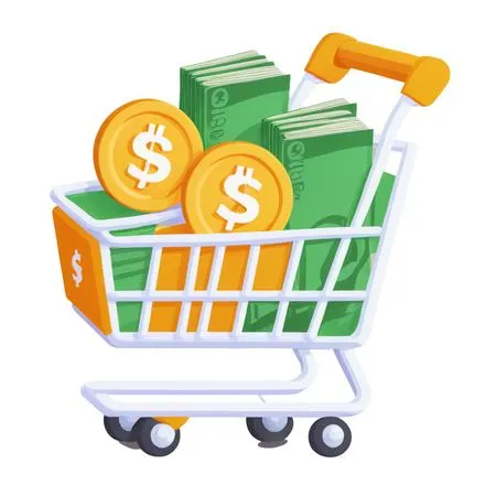 Shopping Cart With Cash And Coins  AI Image