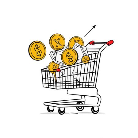 Shopping Cart With Coins And Money  AI Image