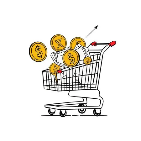 Shopping Cart With Coins And Money  AI Image