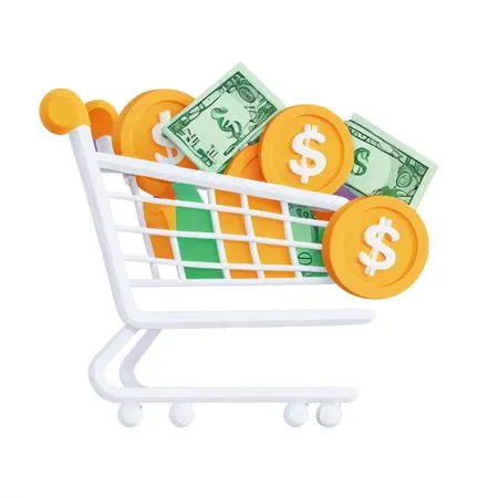 Shopping Cart With Money And Coins  AI Image