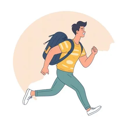 Smiling Boy Running With Backpack  AI Image