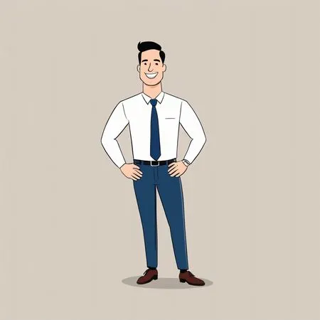Smiling businessman dressed in formal attire with hands on hips  AI Image
