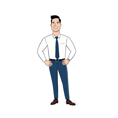Smiling businessman dressed in formal attire with hands on hips  AI Image