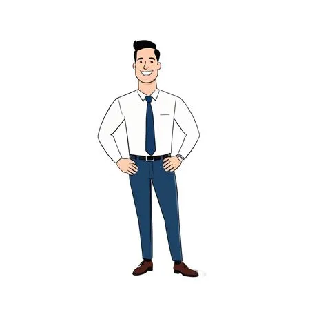 Smiling businessman dressed in formal attire with hands on hips  AI Image