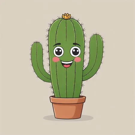 Smiling Cactus In Pot  AI Image