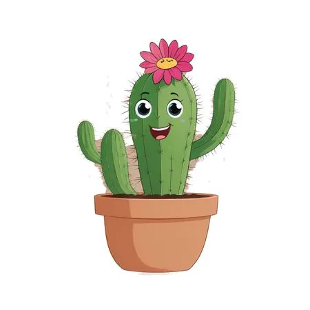 Smiling Cactus With Flower In Pot  AI Image