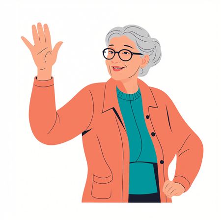 Smiling Elderly Woman Waving  AI Image