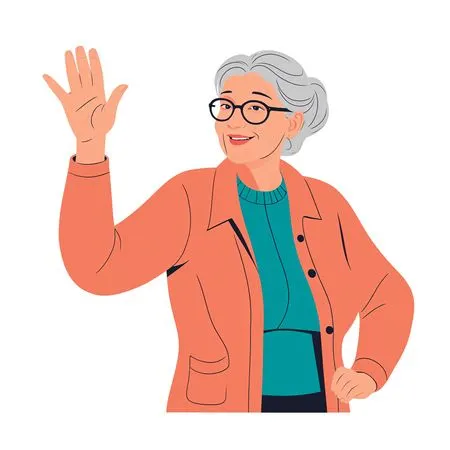 Smiling Elderly Woman Waving  AI Image