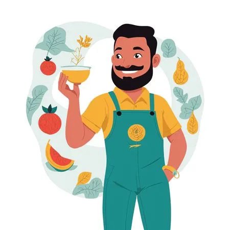Smiling Farmer Holding A Bowl  AI Image