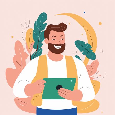Smiling Man using Tablet  AI Image