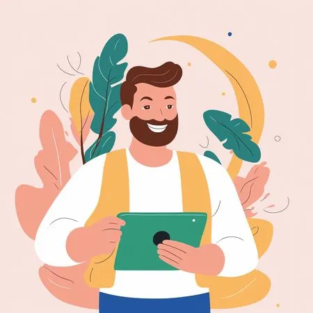 Smiling Man using Tablet  AI Image